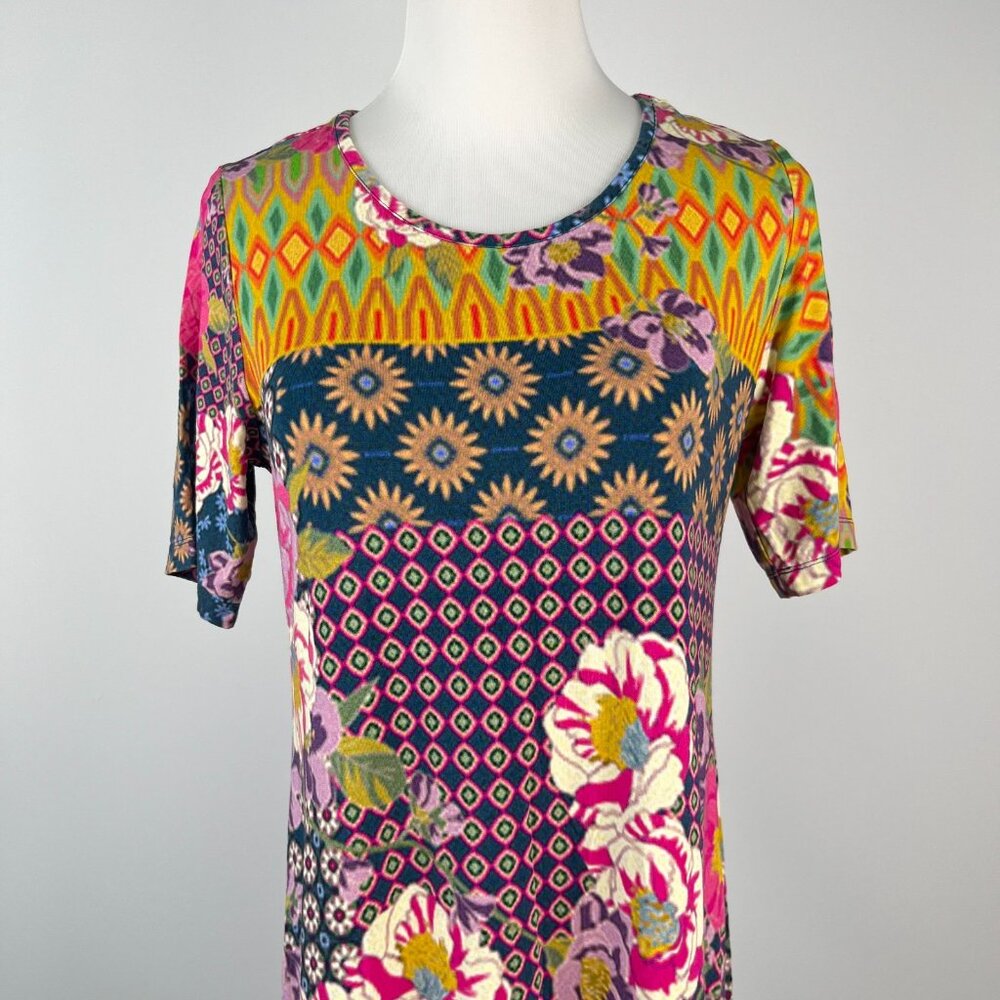 Johnny Was Maggie Multi-Pattern Floral Stretchy Swing Midi Dress Size XS - Picture 3 of 12